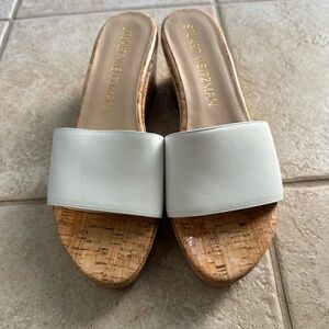Stuart Weitzman White Cork Platform Sandals